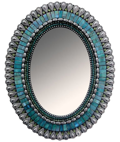 Zetamari Mosaic Artworks - 12"x15" Oval Mirror (Teal Drop)