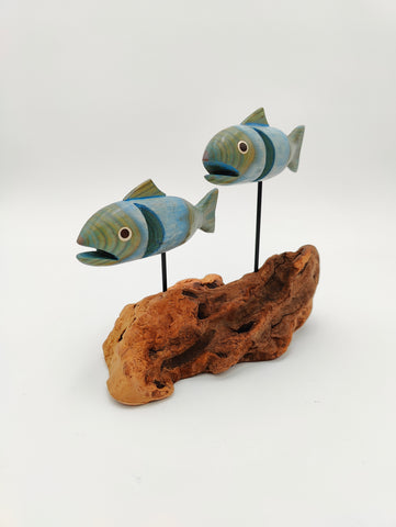 Rarebirds - Wooden Sculpture - Pair of 5" Fish on Base