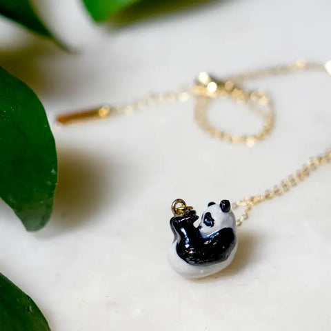 Peter and June - Necklace - Hand-Painted Porcelain - Tiny Panda