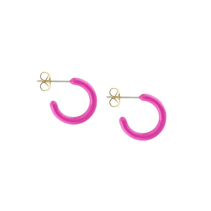 Kris Nations - Earrings - Petite Palette Enamel Post Hoop (Magenta) #E772-MAG