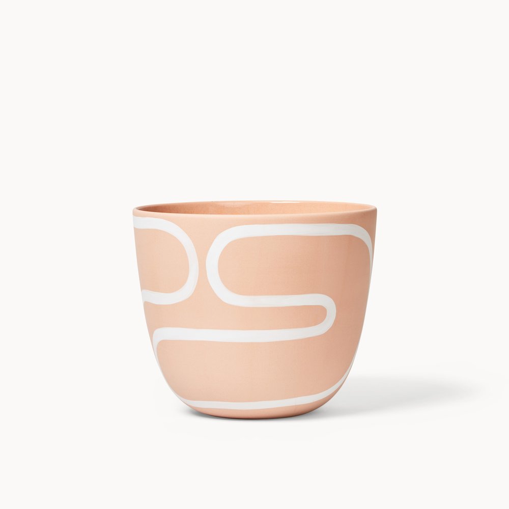 Franca NYC - Ceramic Planter - Small (Blush, White Outline) #PLNT-S-BL-OTLN