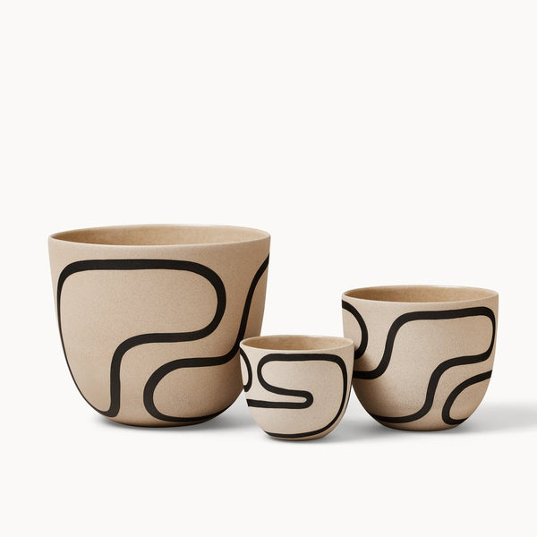 Franca NYC - Ceramic Planter - Small (Stone, Black Outline) #PLNT-S-SW-BLK-OTLN