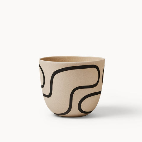 Franca NYC - Ceramic Planter - Small (Stone, Black Outline) #PLNT-S-SW-BLK-OTLN