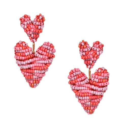 Mishky - Earrings - Puffy Heart Studs (White, Coral, Love) #11904