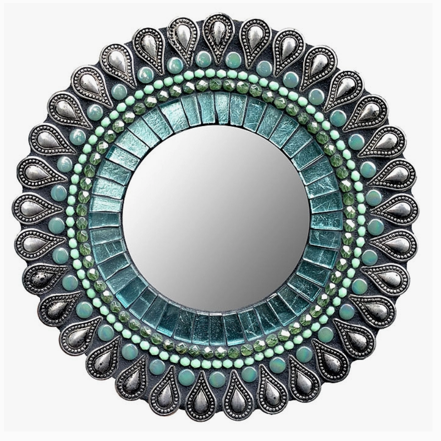 Zetamari Mosaic Artworks - 10" Round Mirror (Aqua Drop)