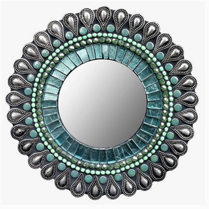 Zetamari Mosaic Artworks - 10" Round Mirror (Aqua Drop)