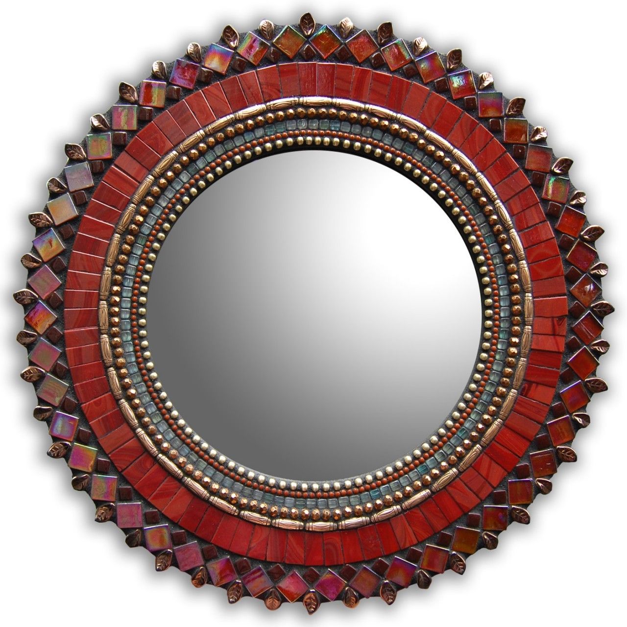 Zetamari Mosaic Artworks - 7" Round Mirror (Brick Red Sun)