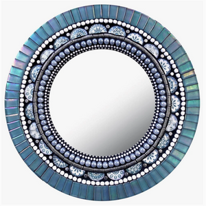 Zetamari Mosaic Artworks - 10" Round Mirror (Ice Blue Mandala)