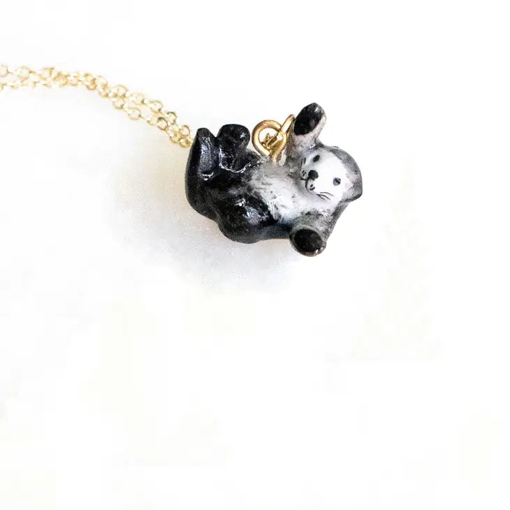 Peter + June - Necklace - Hand-Painted Porcelain Pendant (Sea Otter)