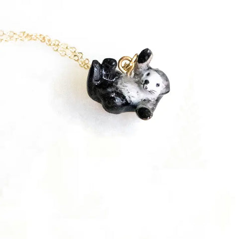Peter and June - Necklace - Hand-Painted Porcelain - Tiny Sea Otter