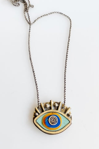 Amuck Design - Necklace - Small Lagoon Eye (License Plate / Silver)