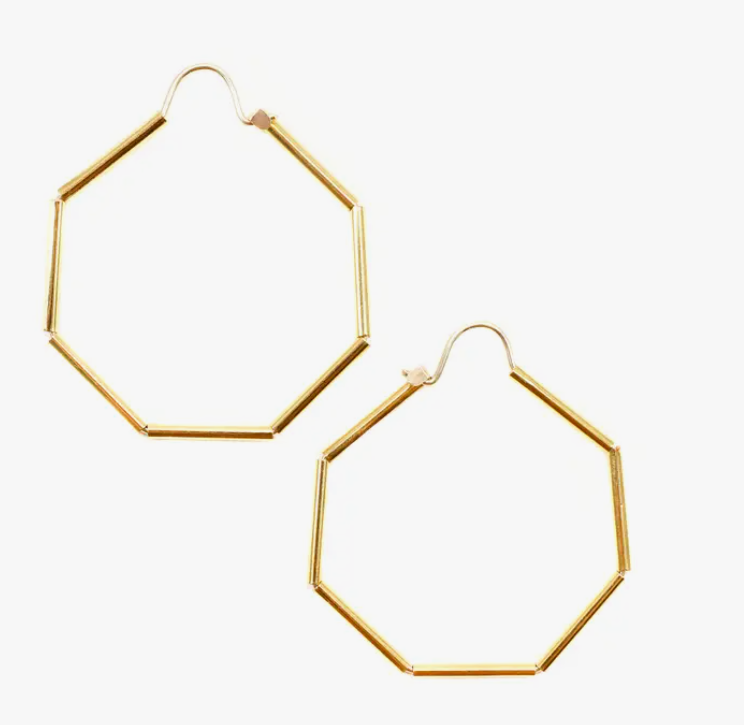 Old Blood - Earrings - Sticks Twig Hoops (Brass/Gold Plate) #STX E4 BG