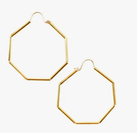 Old Blood - Earrings - Sticks Twig Hoops (Brass/Gold Plate) #STX E4 BG