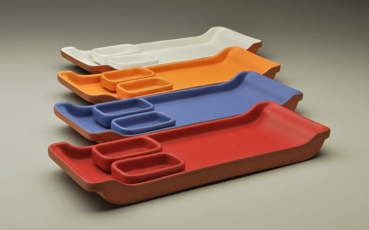 Eshelman Pottery - Sushi Tray w/ Sauce Bowls (Assorted Colors)