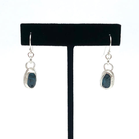 Dragonfly and Damsel Jewelry - Earrings - Teal Moss Kyanite Cabochons (Sterling Silver)