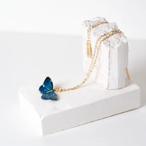 Peter + June - Necklace - Hand-Painted Porcelain Pendant (Sky Blue Butterfly)