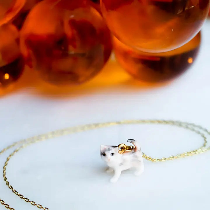 Peter + June - Necklace - Hand-Painted Porcelain Pendant (Doc 'Pawliday' Cat)