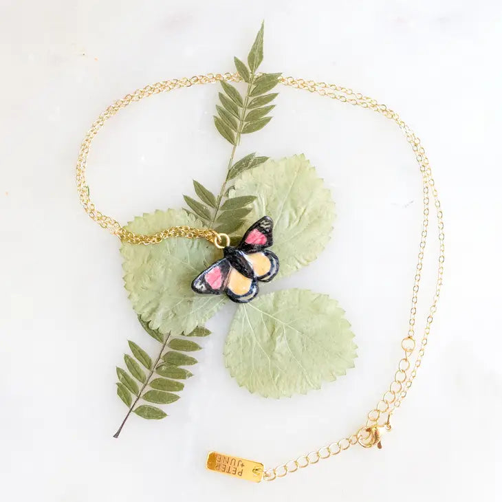 Peter + June - Necklace - Hand-Painted Porcelain Pendant (Spring Butterfly)