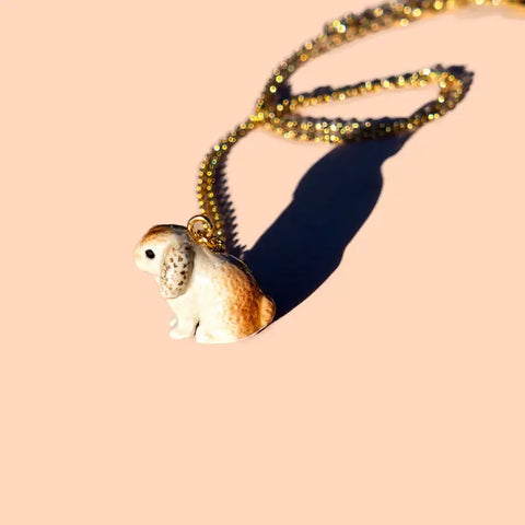 Peter and June - Necklace - Hand Painted Porcelain - Tiny Rabbit
