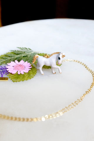Peter and June - Necklace - Hand Painted Porcelain - Tiny Unicorn Horse