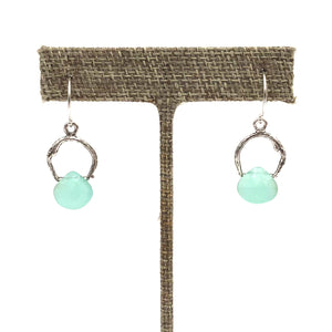 Susan Rodgers Designs - Earrings - 'Twig' Rings with Teardrop Aqua Chalcedony #HE-174