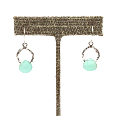 Susan Rodgers Designs - Earrings - 'Twig' Rings with Teardrop Aqua Chalcedony #HE-174