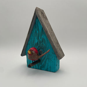 Rarebirds - Wooden Sculpture - Birdhouse with Bird