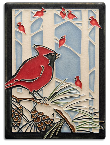 Motawi Tileworks - 6"x 8" Tile - 'Winter Cardinals' (Standard) #6811