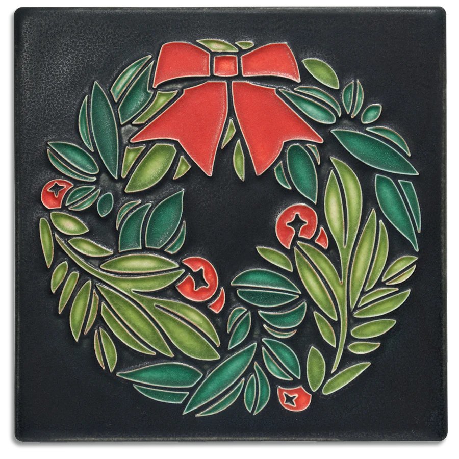 Motawi Tileworks - 6"x 6" Tile - Wreath (Black) #6660