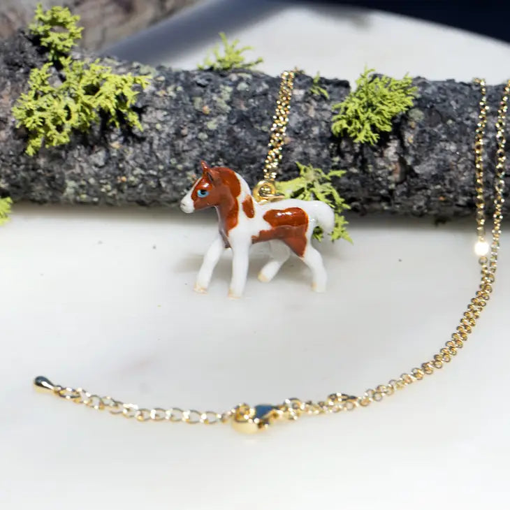 Peter + June - Necklace - Hand-Painted Porcelain Pendant ('Yay or Neigh' Horse)