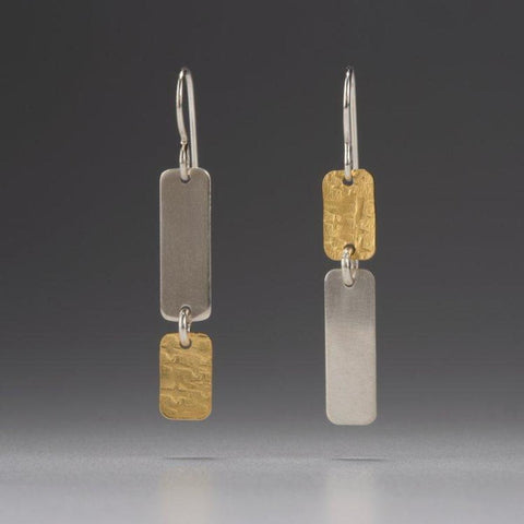 Collins - Asymmetrical Vermeil and Silver Rectangle Earrings