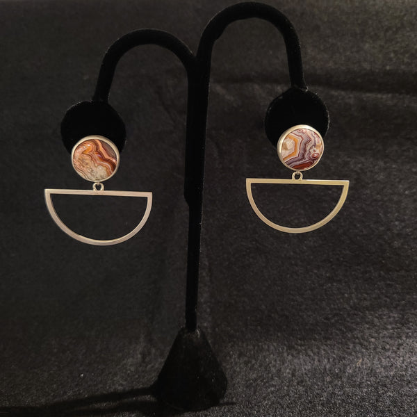 MeritMade - Earrings - Crazy Lace Agate w/ Silver Dangles