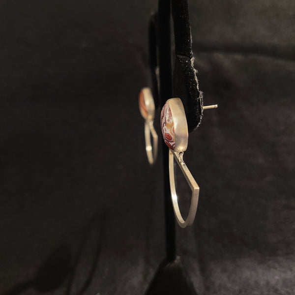 MeritMade - Earrings - Crazy Lace Agate w/ Silver Dangles