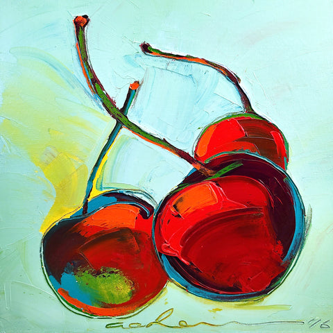 Chow - 12"x12" Oil Painting - "Trio of Cherries"