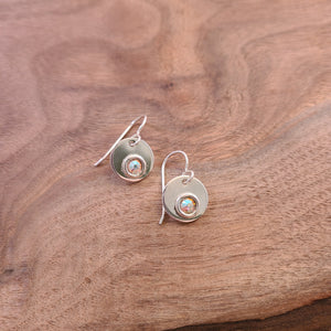 Duris - Earrings - Stamped Round  Silver Charms w/ Swarovski Crystal