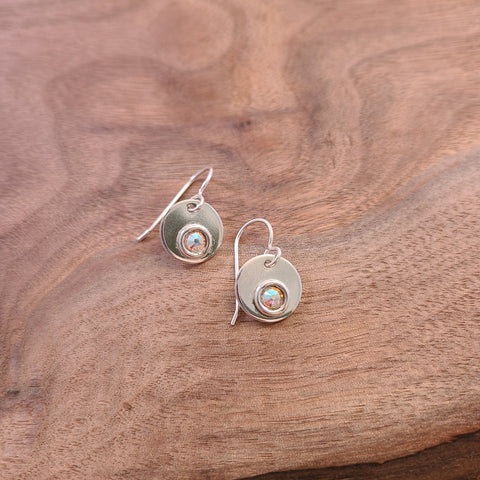 Duris - Earrings - Stamped Round  Silver Charms w/ Swarovski Crystal