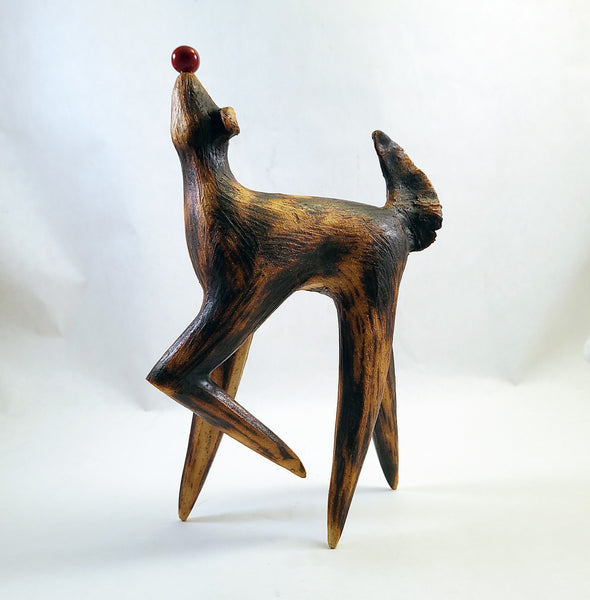 Cathy Broski - Ceramic Sculpture - Dog Balancing Red Ball