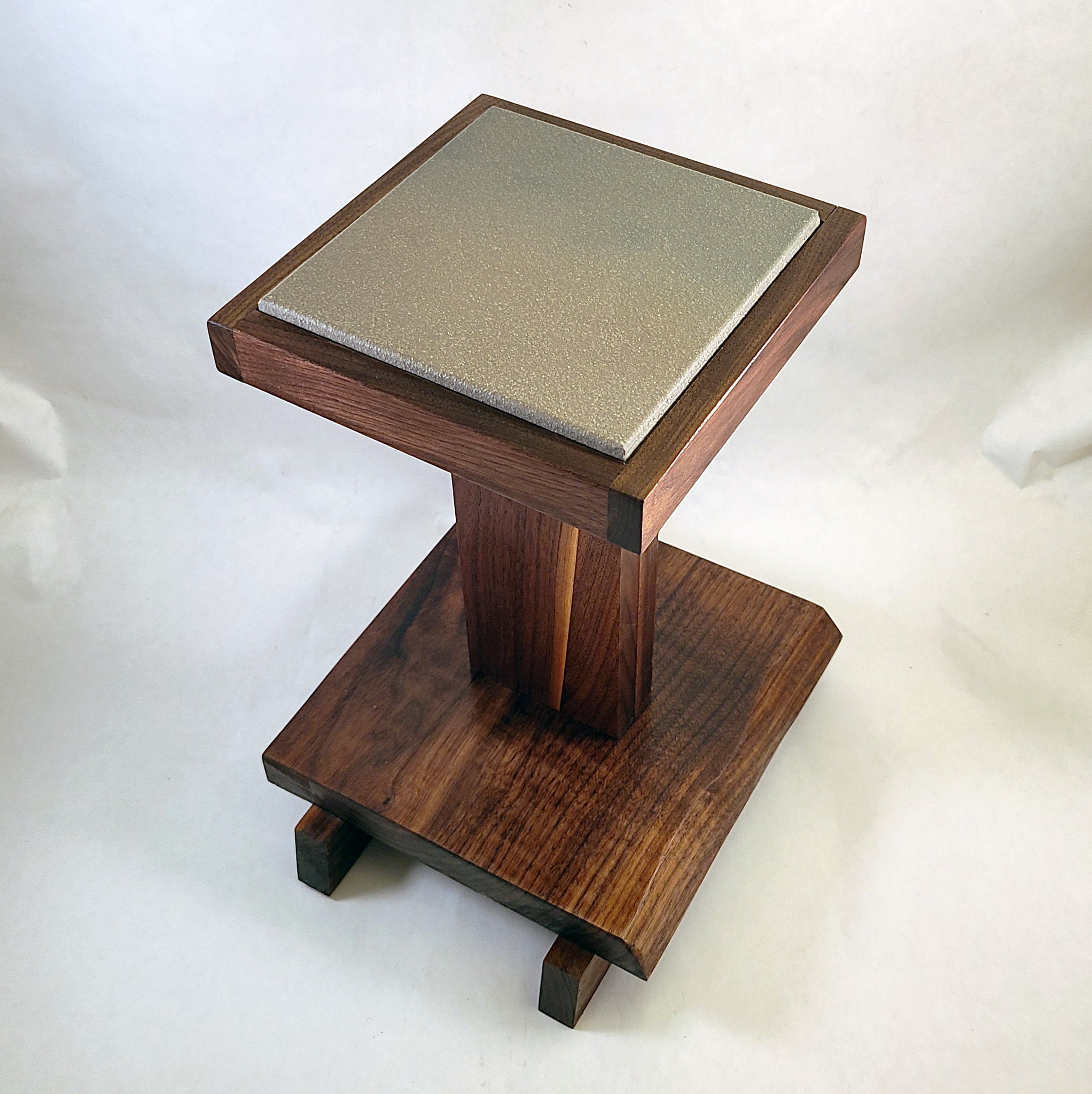 Ron Darmon - Plant Stand - Walnut Pedestal (Repurposed 1940's Church Pew)