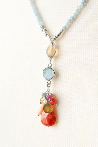 Vaughan - Necklace - Free Spirit - SS 21-23" - Aquamarine/Citrine/Fire Agate Cluster