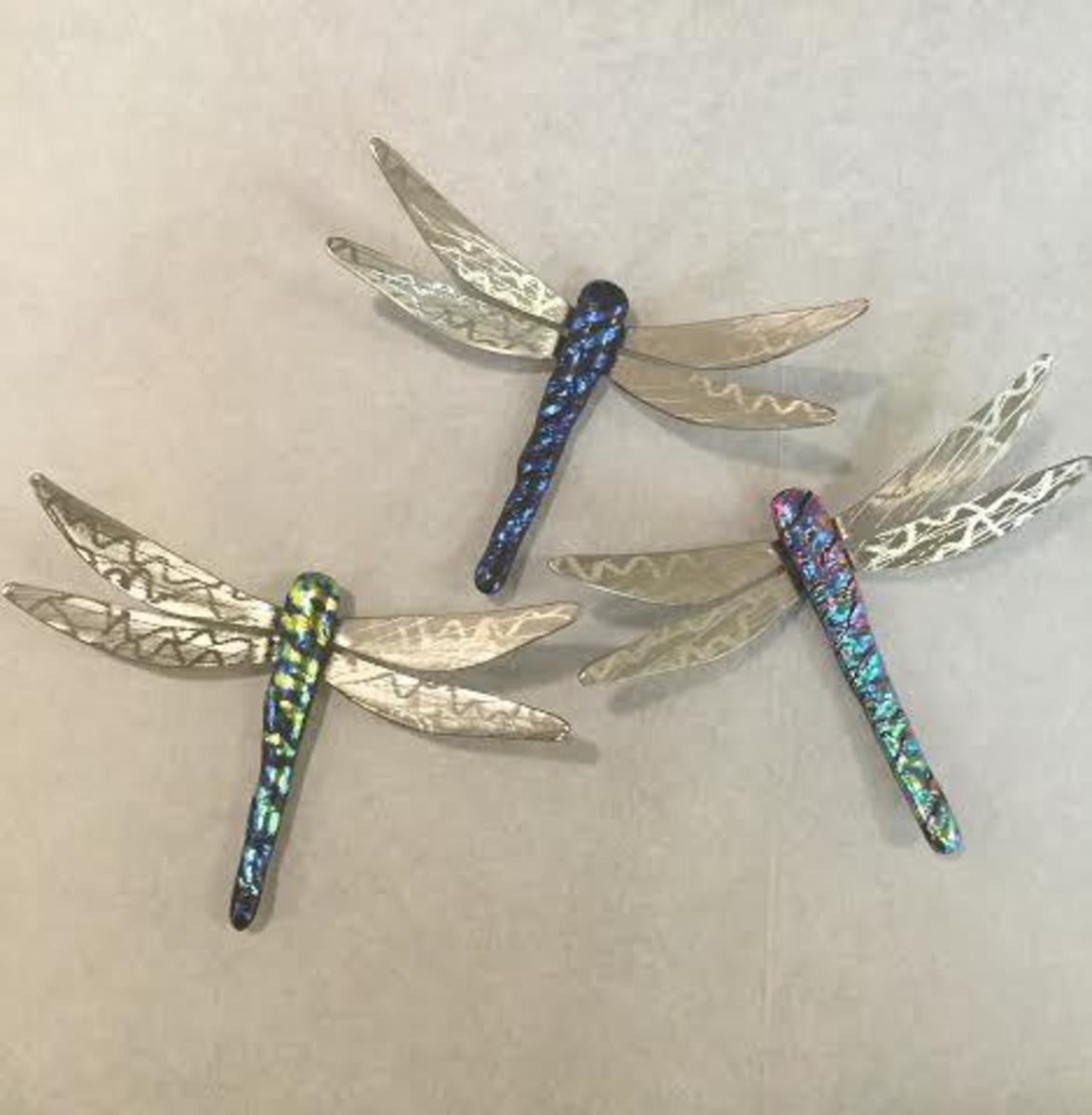 Running Rock Art - dichroic glass dragonfly - small 6"