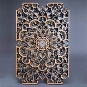 Philip Roberts - 24"x16" Laser Woodcut (Blue Accents) - "Ansari"