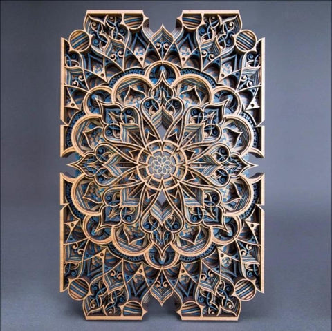 Philip Roberts - 24"x16" Laser Woodcut (Blue Accents) - "Ansari"