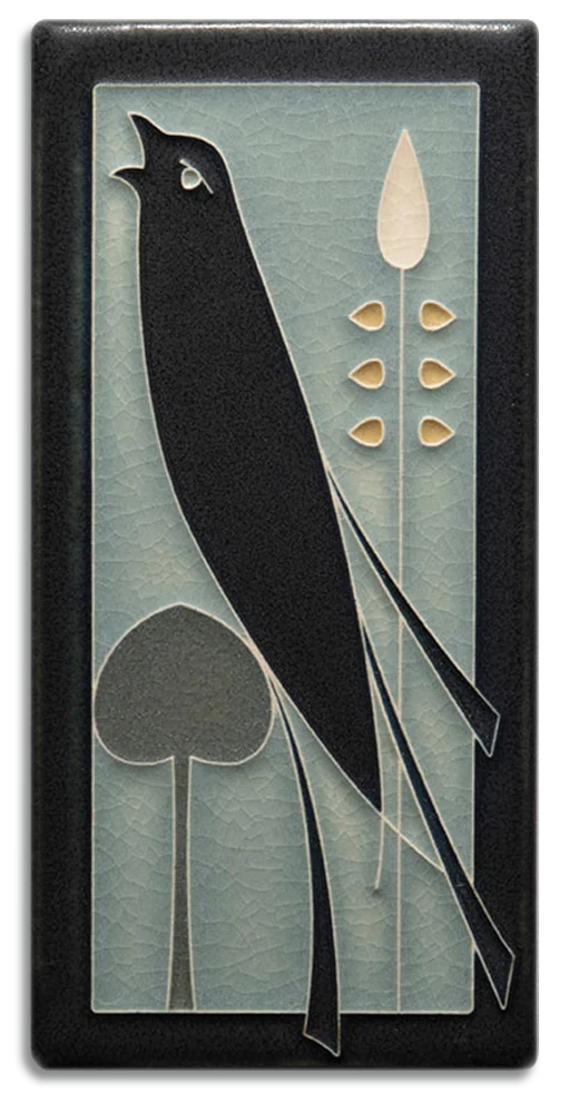 Motawi Tileworks - 4"x 8" Tall Tile - Left Facing Songbird (Grey/Blue)
