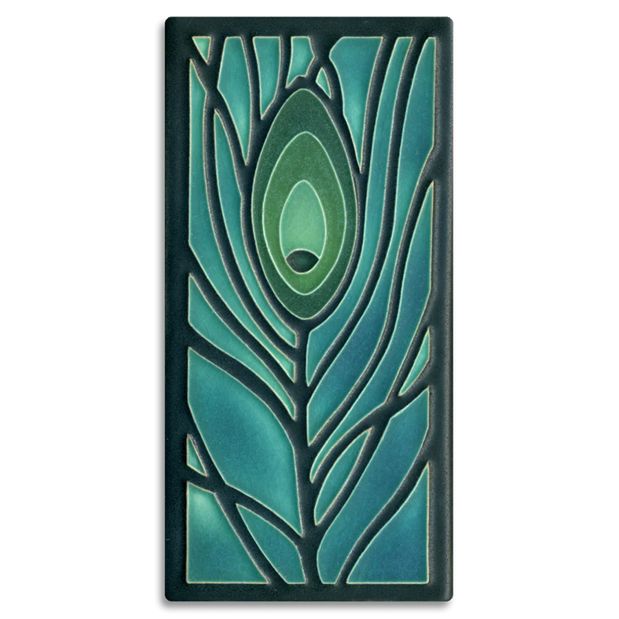 Motawi Tileworks - 4"x 8" Tile - 'Peacock Feather' (Dark Ocean) #4889
