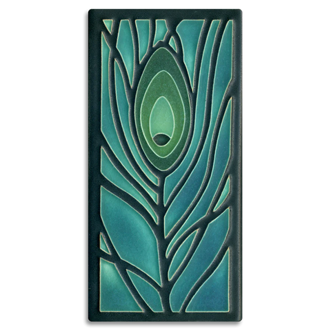 Motawi Tileworks - 4"x 8" Tall Tile - Peacock Feather (Dark Ocean)