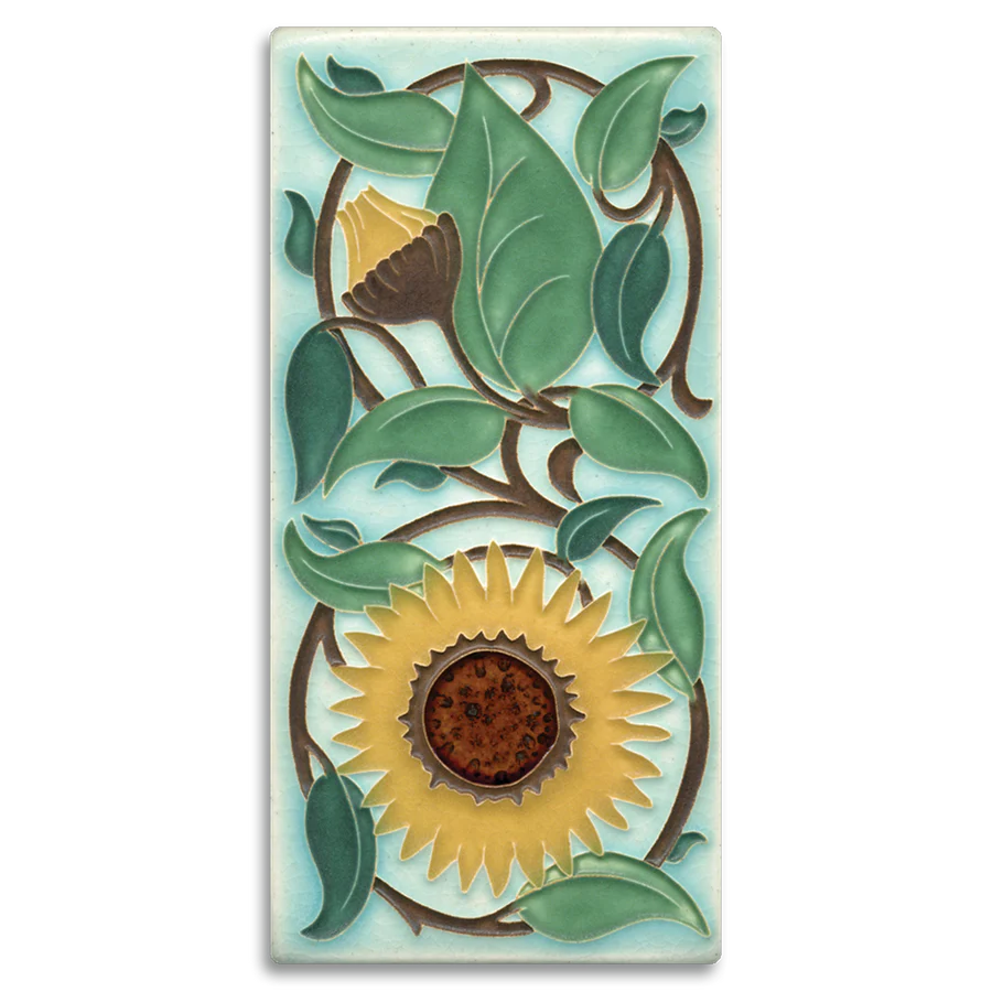 Motawi Tileworks - 4"x8" Tall Tile - Sunflower (Light Blue) #4892