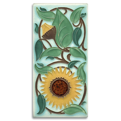 Motawi Tileworks - 4"x8" Tall Tile - Sunflower (Light Blue) #4892
