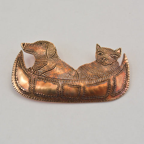 Scott - Bronze Pin - Dog and Cat in Canoe