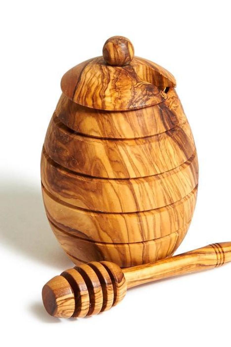 Natural Olive Wood - Honey Jar