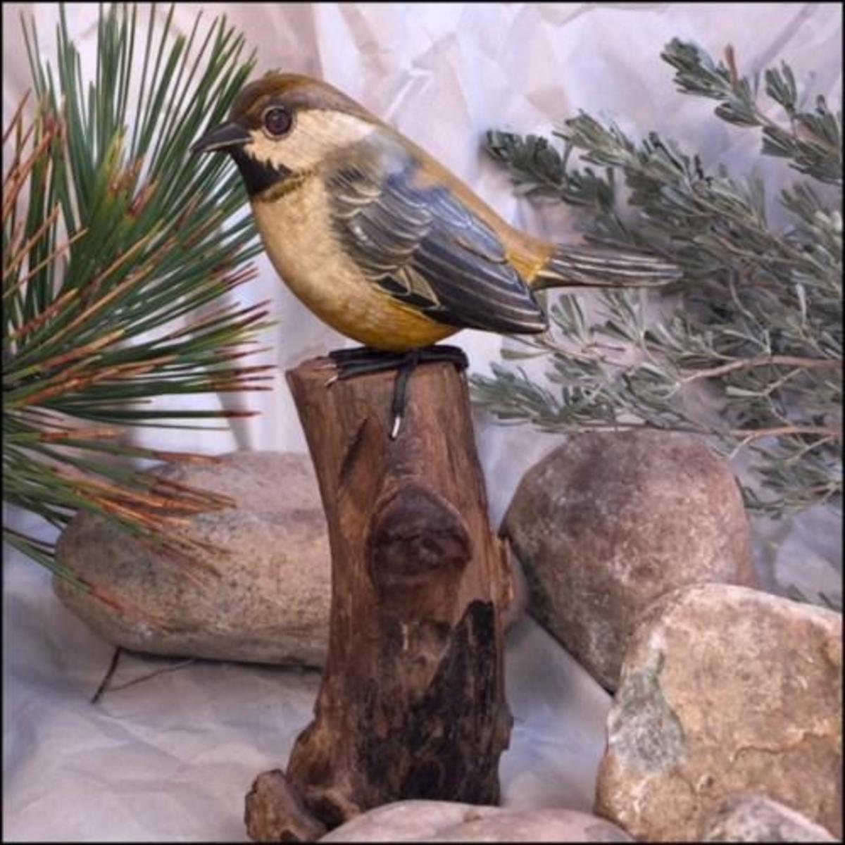 Blue Frogs - Bird Sculpture (Boreal Chickadee)